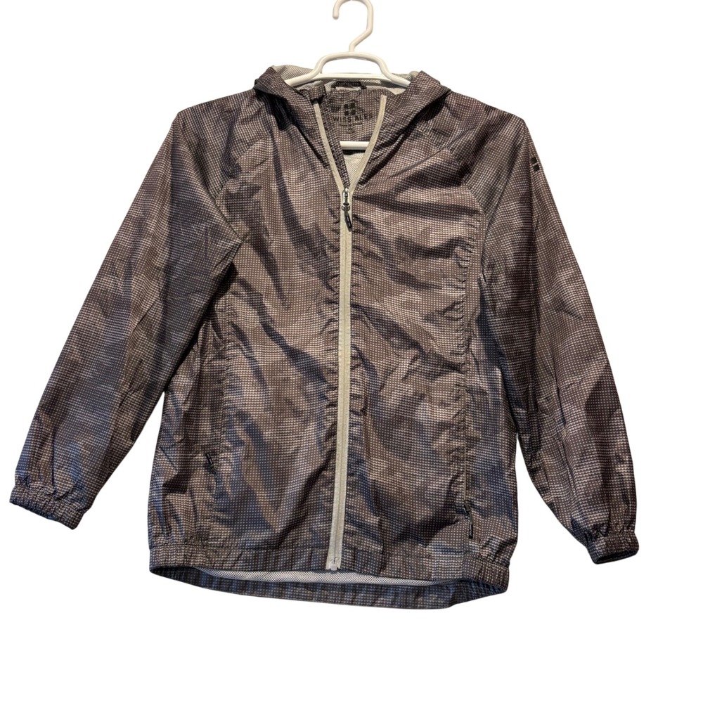 Swiss Alps Womens XL Grey Geometric Print Hooded Windbreaker Jacket Full‎ Zip